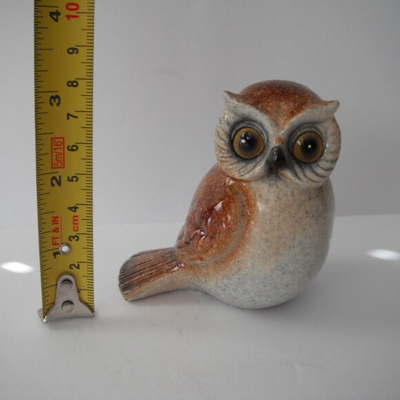 Vintage Ceramic Owl Figurine Art Pottery 3" Brown Big Eyes - Picture 2 of 9